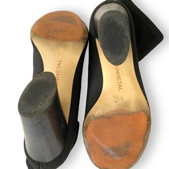 Gunmetal Black Sock Ankle Booties Slip On Round Toe Ribbed Fabric Boots Chunky - Picture 6 of 10